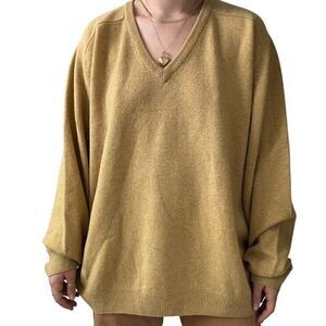 Vintage 1990s Eddie Bauer Mustard Yellow 100% Lambswool V neck Sweater XXL